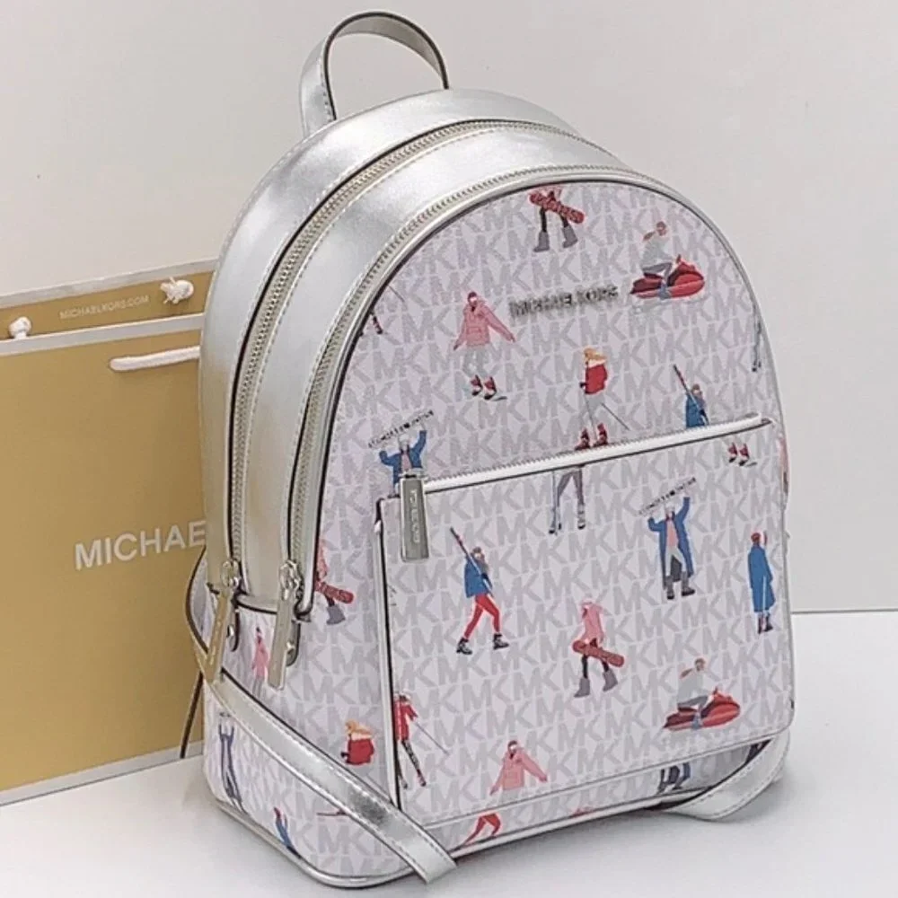 Michael Kors Jet Set Girls Adina Medium Backpack Bright White Silver Multi